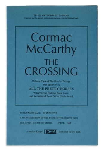 MCCARTHY, CORMAC. Crossing.